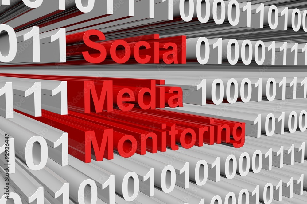 Social Media Monitoring is presented in the form of binary code