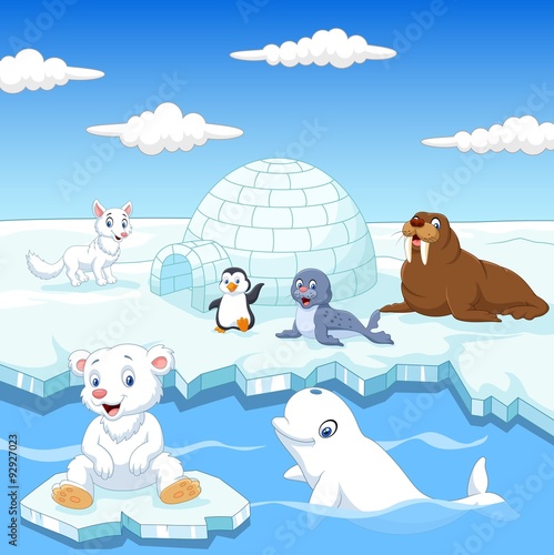 Arctics animals collection set with igloo ice house 