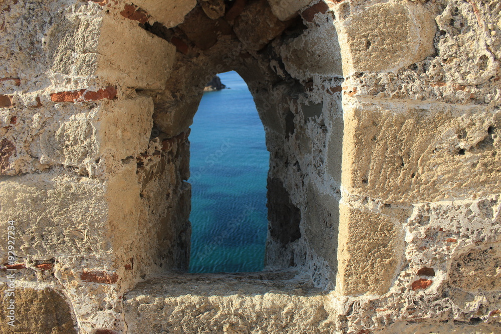 View from window of Tenedos Castle, Bozcaada, Canakkale, Turkey.