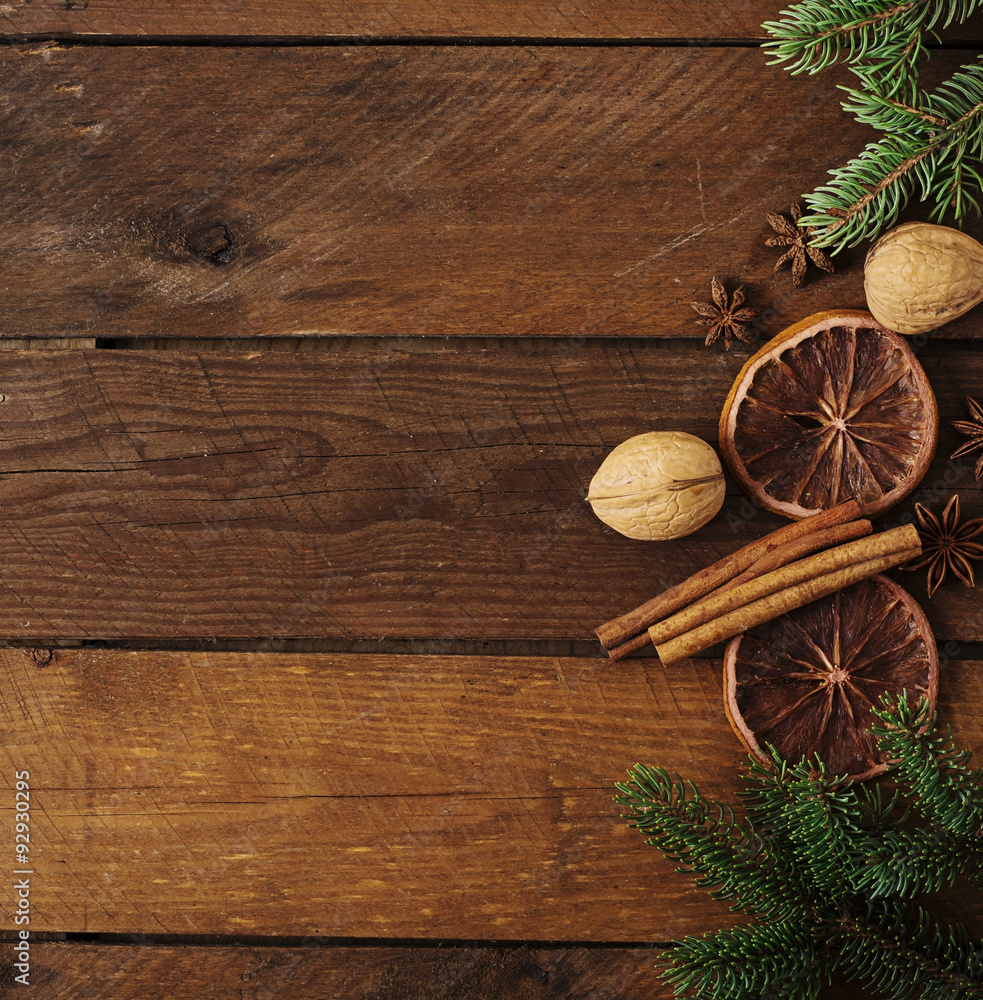 spices on a wooden background. New year background spices on a wooden background. New year background