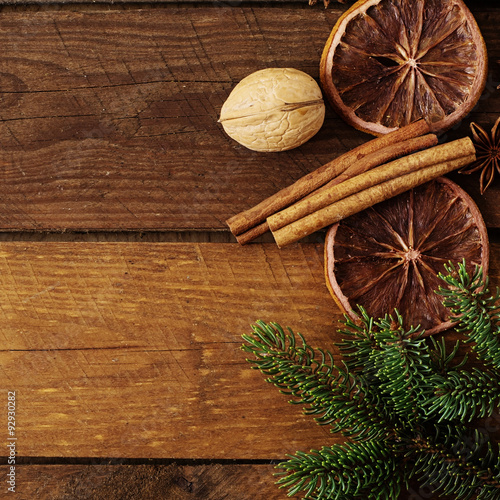 spices on a wooden background. New year background