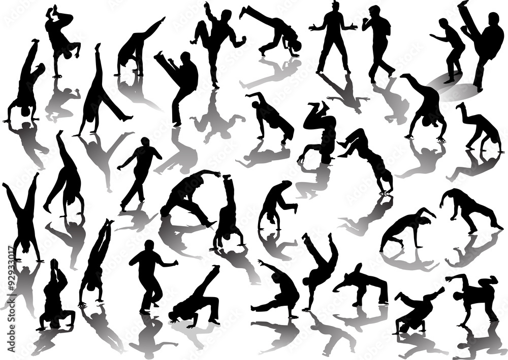 capoeiristas silhouettes isolated on white capoeiristas silhouettes isolated on white