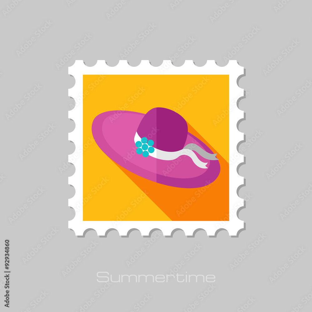 Beach Hat flat stamp with long shadow