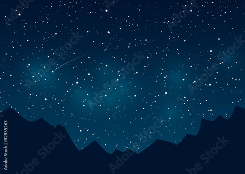 Mountains silhouettes on starry sky background