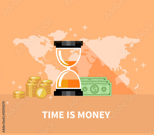 Time is Money Concept. Hourglass Coins