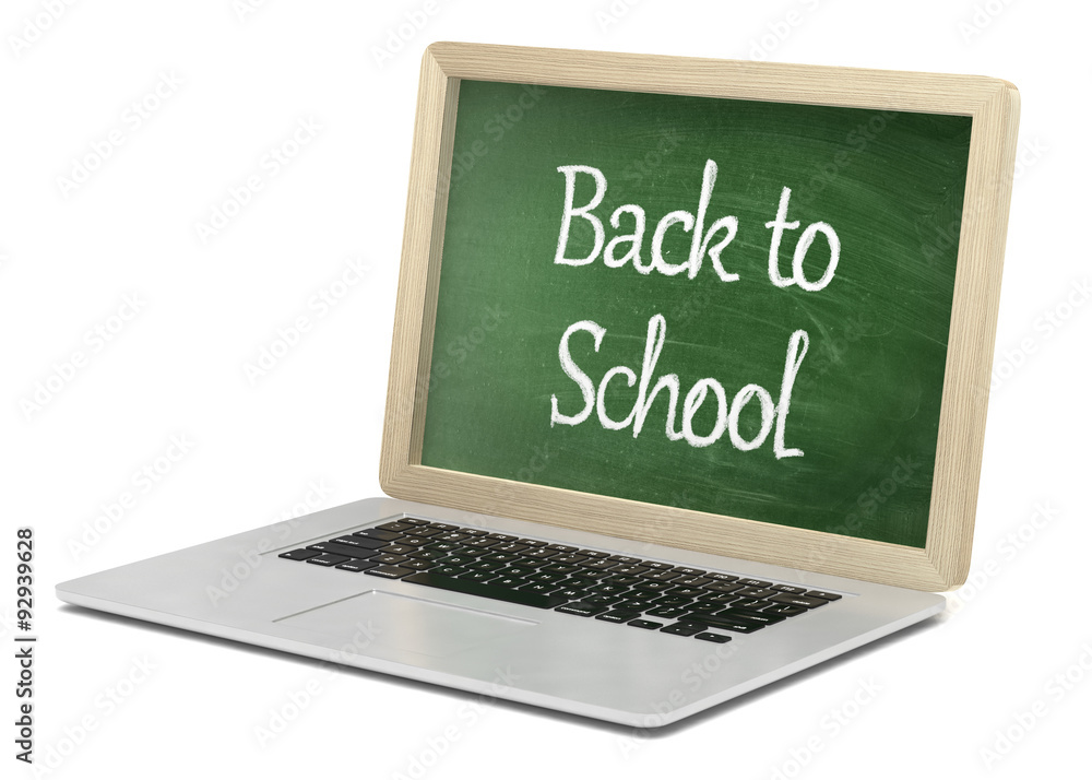 Laptop with chalkboard, back to school, online education concept Laptop with chalkboard, back to school, online education concept