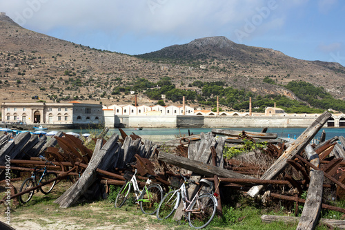 Favignana - on background the old factory for tuna fishing 