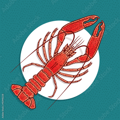 Lobster or crayfish vector illustration in vintage style. Seafood Restaurant logo or emblem template.