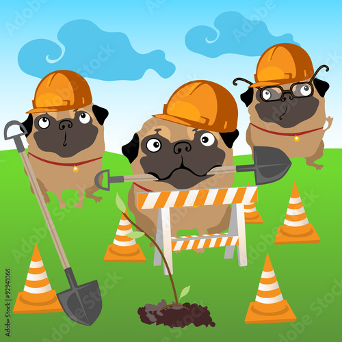 Three dogs builders plant a tree
