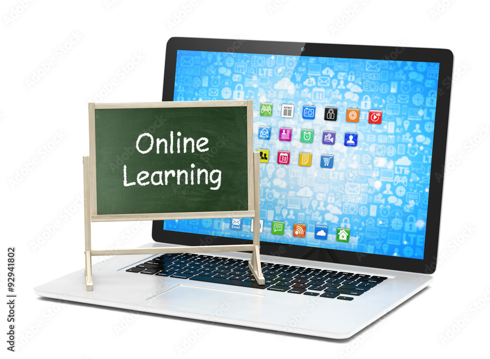 Laptop with chalkboard, online education concept Laptop with chalkboard, online education concept