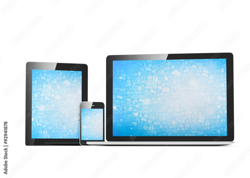 laptop, tablet, phone, on white laptop, tablet, phone, on white