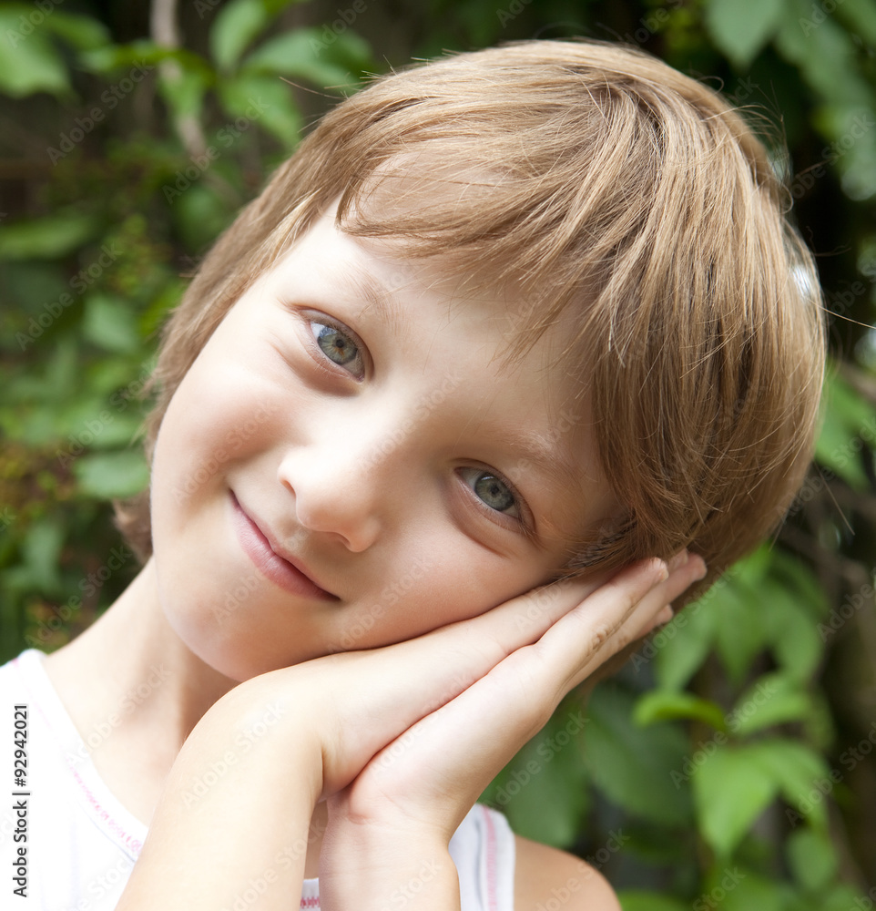 Portrait of a Boy with Blond Hair Looking Portrait of a Boy with Blond Hair Looking