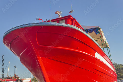 Bow of mussel farming boat