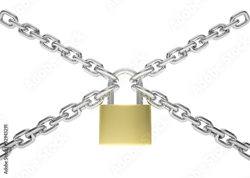 Padlock and chain isolated on white background