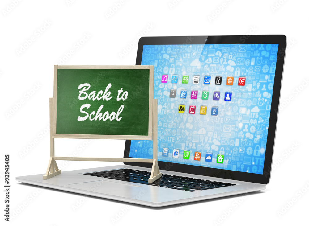 Laptop with chalkboard, back to school, online education concept Laptop with chalkboard, back to school, online education concept