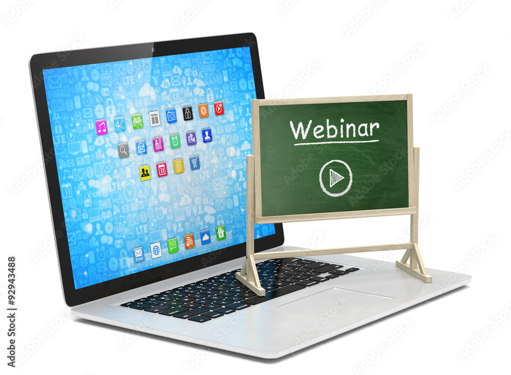 Laptop with chalkboard, webinar, online education concept Laptop with chalkboard, webinar, online education concept