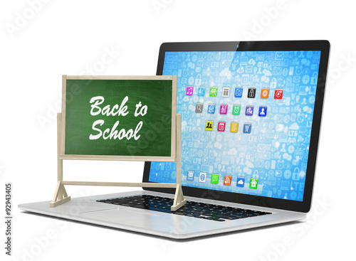 Laptop with chalkboard, back to school, online education concept