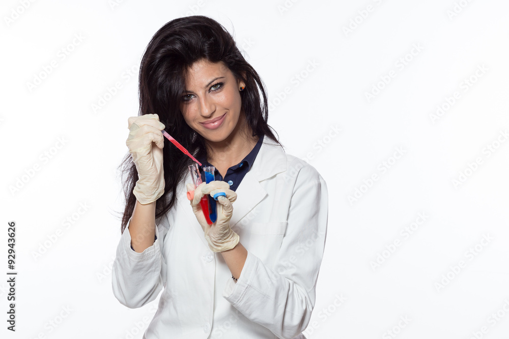 beautiful biologist student isolated on white background beautiful biologist student isolated on white background