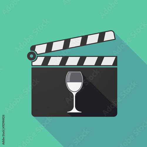 Long shadow clapper board with a cup of wine