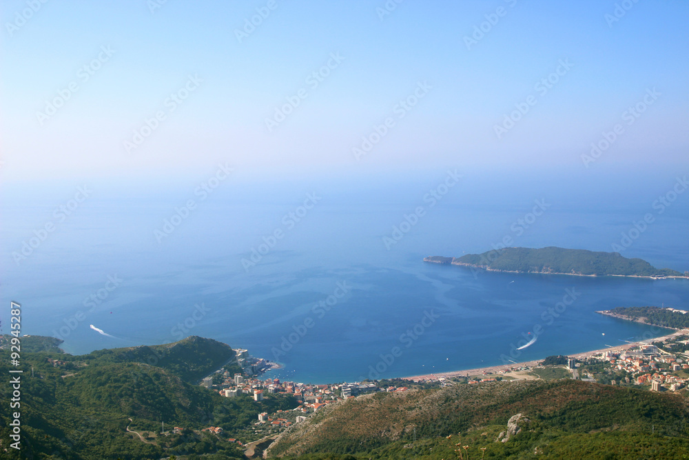 Budva, Montenegro, Balkans. Sea view. Adriatic sea. Riviera. Budva old town.