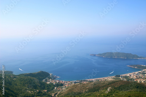 Budva, Montenegro, Balkans. Sea view. Adriatic sea. Riviera. Budva old town.