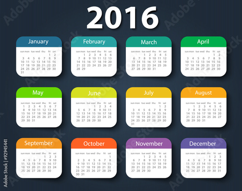 Calendar 2016 year vector design template.