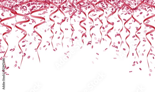 pink confetti and ribbons