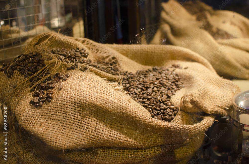Fair trade coffee beans in woven bag Fair trade coffee beans in woven bag
