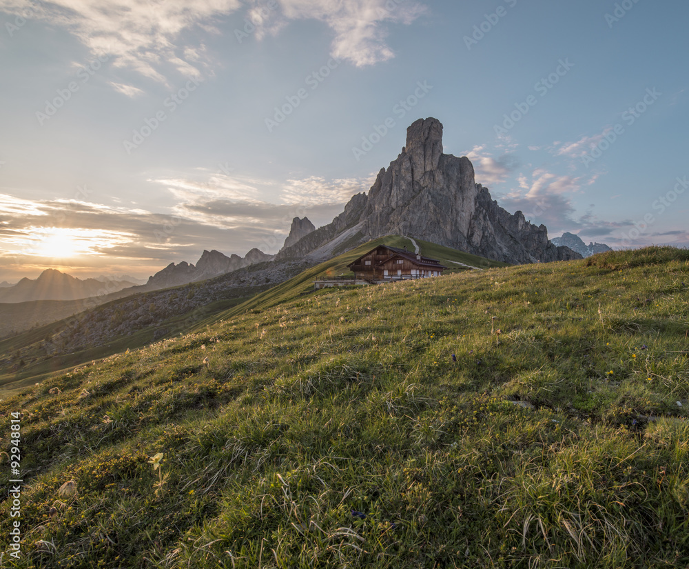 Naklejka premium Mountain Panorama of the Dolomites as viewed from passo di Giau