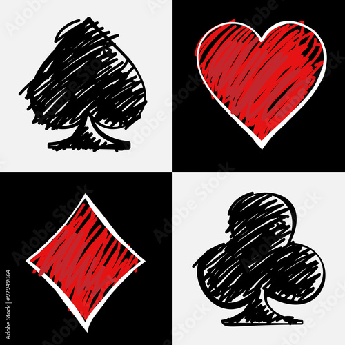  Four card suits. Cards deck.