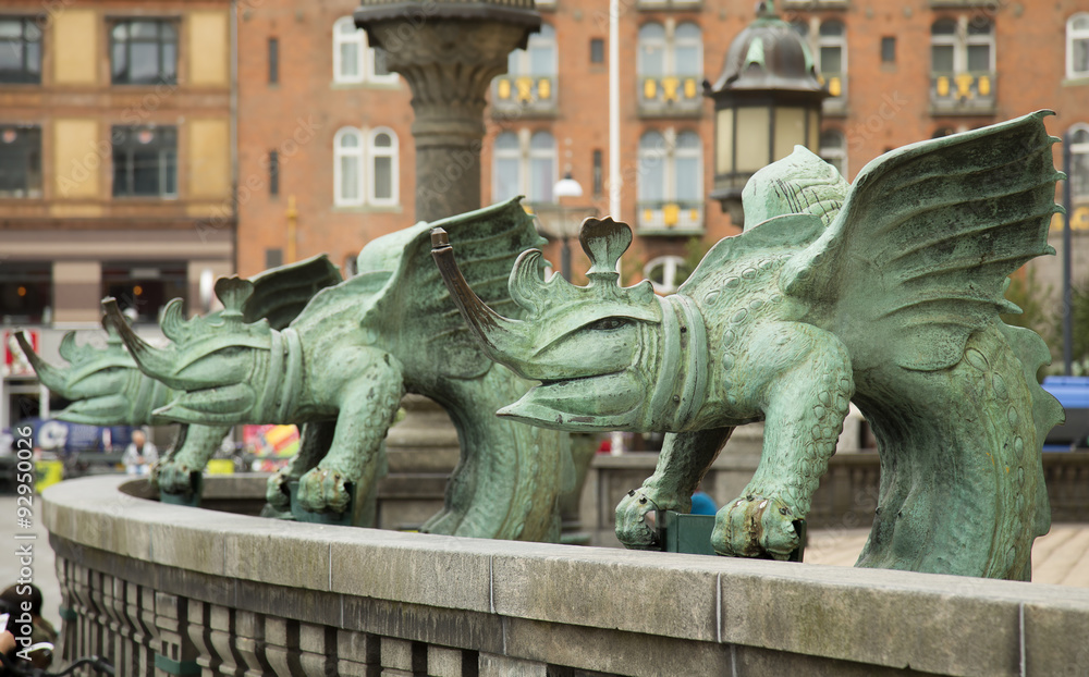 Sculpture of three dragons at town hall in Copenhagen