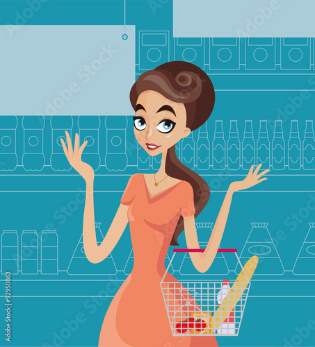 Ragazza/donna fa la spesa al supermercato