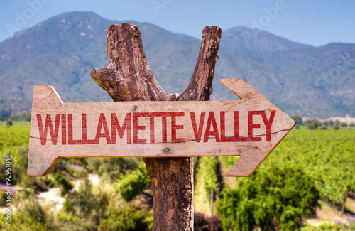 Willamette Valley wooden sign with winery background photo