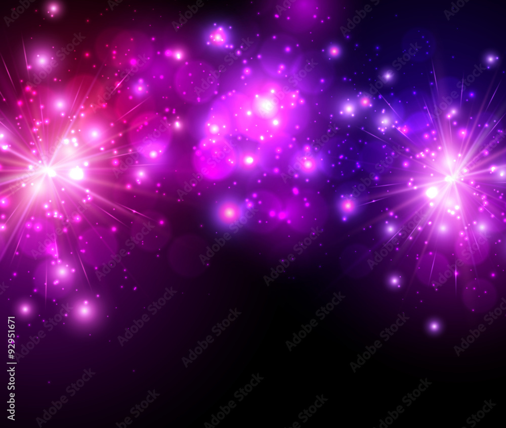 Fototapeta premium Festive lilac firework background.