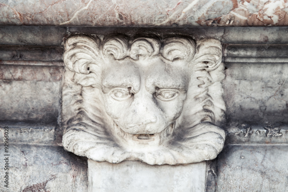 Lion head, detail of fountain in Italy, Roma
