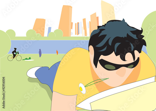 Book Reader, picnic in the park. Vector