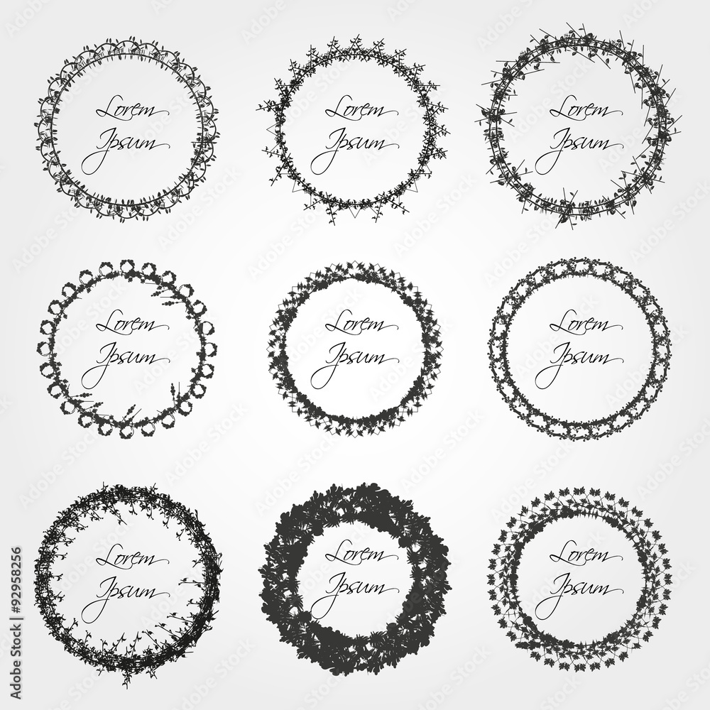 set of simple abstract floral circle border decorations eps10