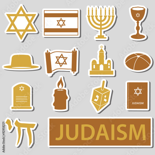 judaism religion symbols vector set of stickers eps10
