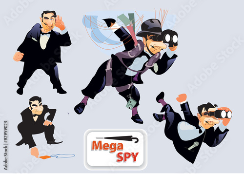Spy Super Agent  joke set. Vector