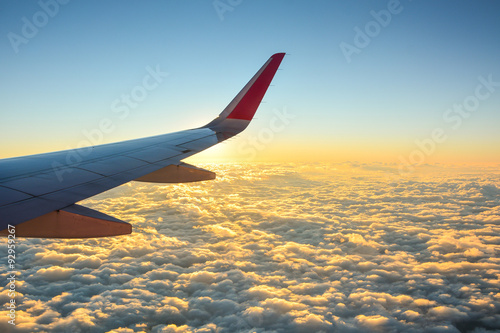 view of sunset sky from the airplane