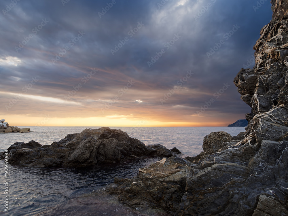 Sunset on the Rocks. Manarola,Cinque Terre, Italy.