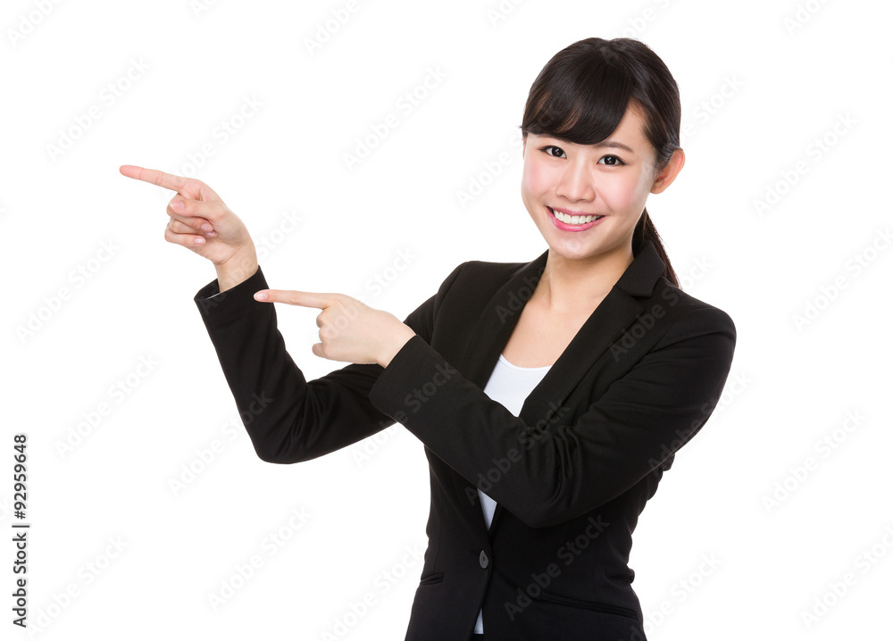 Asian Young businesswoman with finger point up Asian Young businesswoman with finger point up