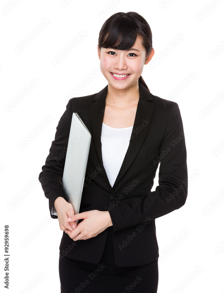 Asian businesswoman hold with laptop computer Asian businesswoman hold with laptop computer