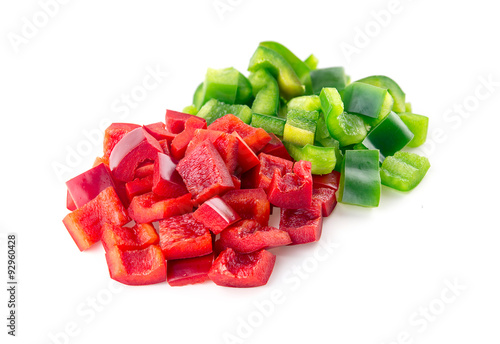 Tablou pe pânză Macro closeup of diced colorful peppers