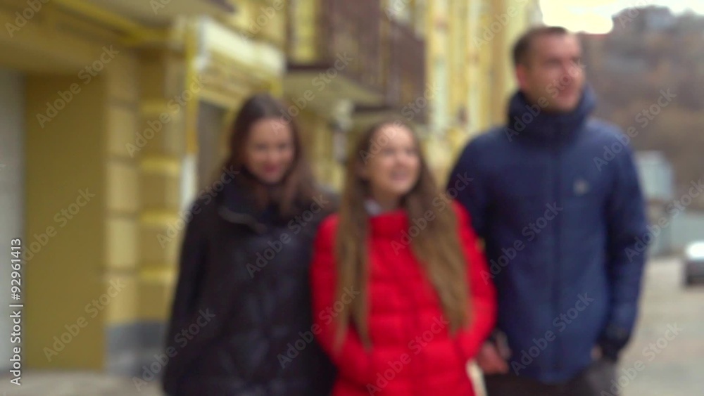 Tourist family Enjoying sights of town. Amazed Girl showing landmarks. Tourist family Enjoying sights of town. Amazed Girl showing landmarks.