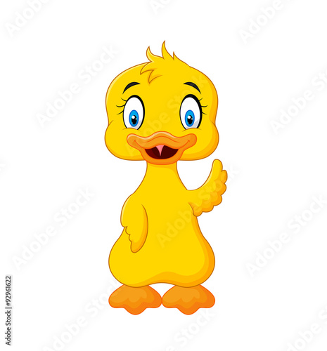 Cute baby duck hand waving isolated on white background