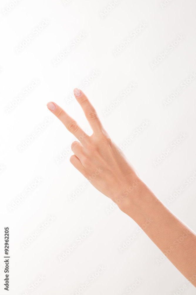 Woman showing two fingers