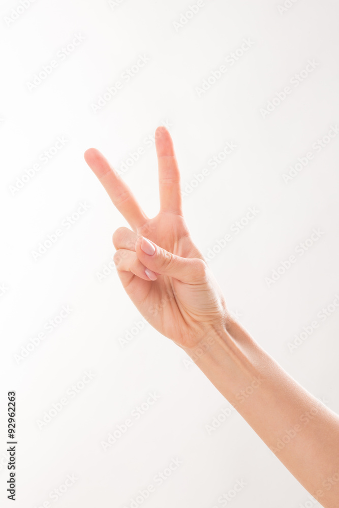 Woman showing two fingers