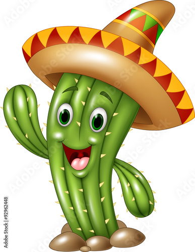 Happy cactus waving hand isolated on white background