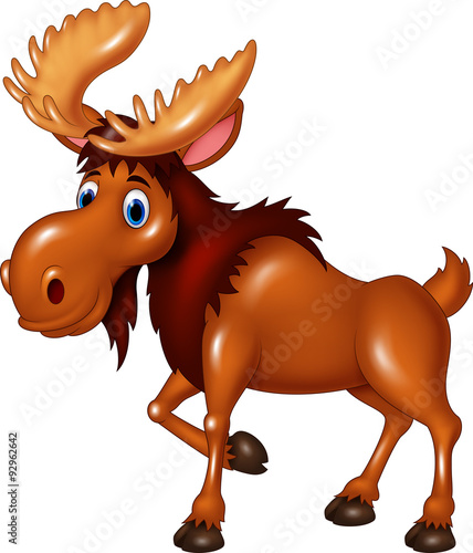 Cartoon brown moose isolated on white background